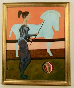 Vintage Surreal Neapolitan Oil Painting "Female Horse Trainer "