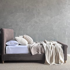 Slip Covered Queen Size Bed in Brown Stone Washed Linen