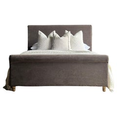 Slip Covered King Size Bed in Brown Stone Washed Linen