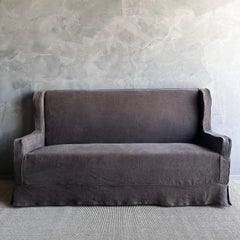 Settee-Bank mit Slip-Deckel aus Stein gewaschenem Leinen