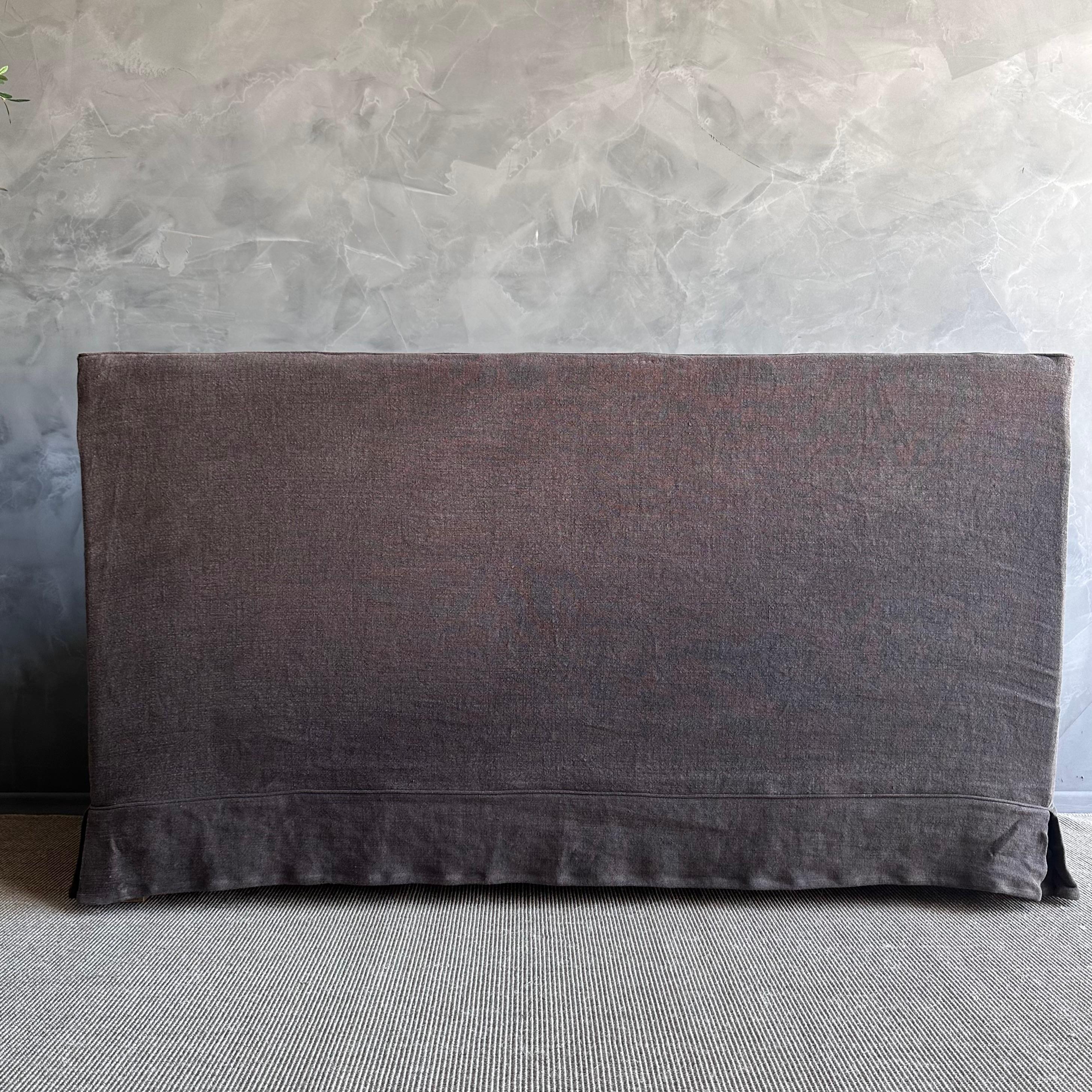 Slip Covered Settee Bench in Stone Washed Linen 1