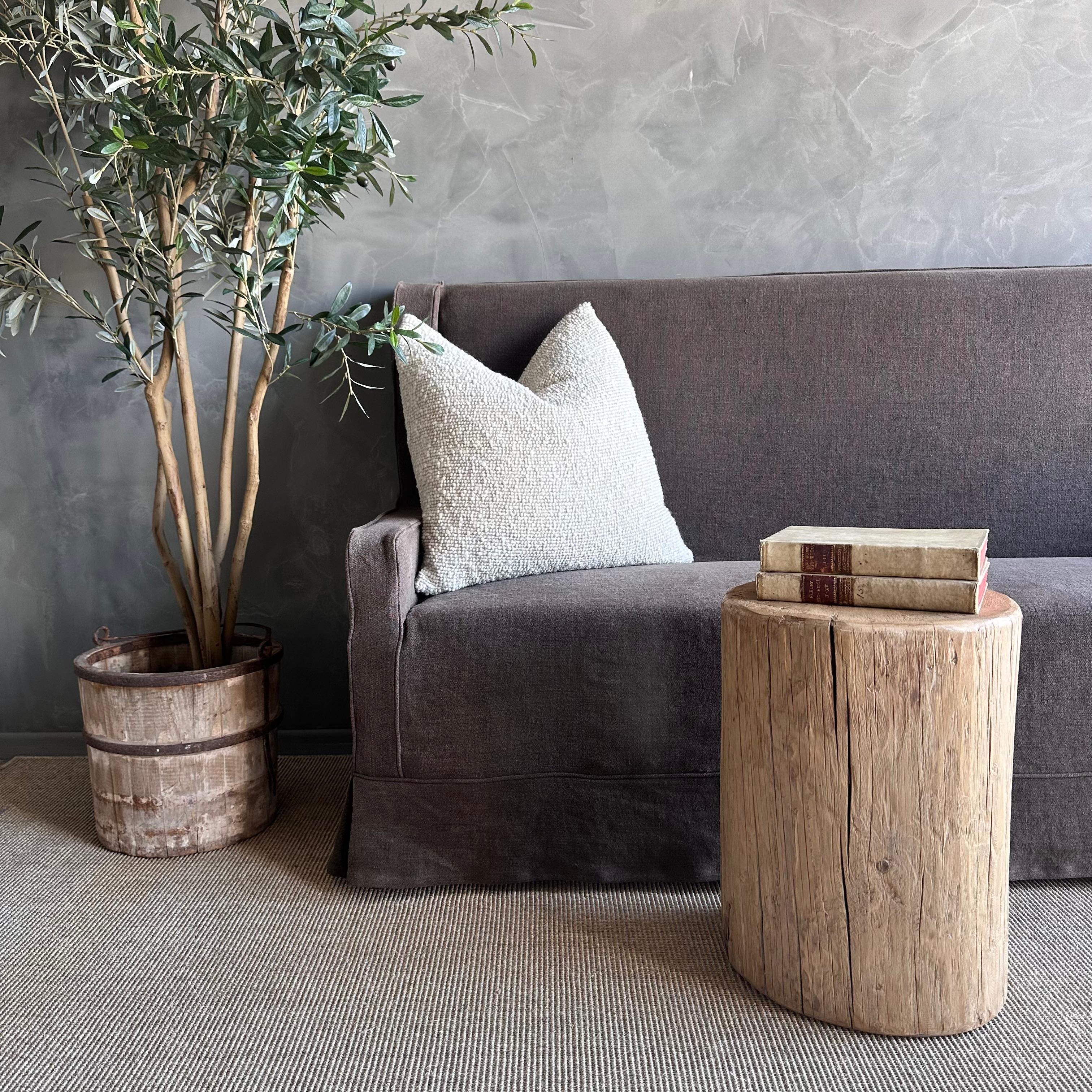 Slip Covered Settee Bench in Stone Washed Linen 2