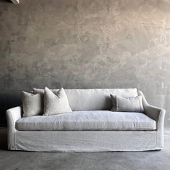 Slip Covered Slope Arm Sofa in Stone Washed Greige Linen with Down Cushions