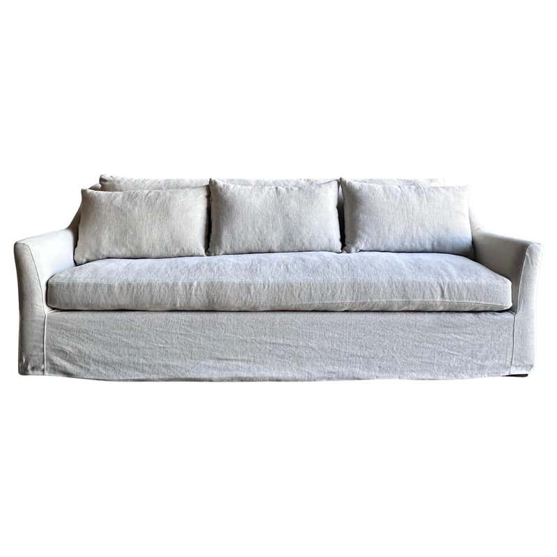 Washed Out Ruddin Rudin Belgian Linen Sofa with Down Wrapped Seat Cushion in Cafe Noir ...