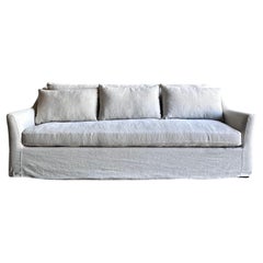 Slip Covered Slope Arm Sofa in Stone Washed Greige Linen with Down Cushions