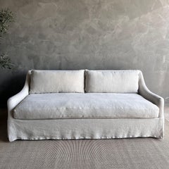 Slip Covered Sofa in Stone Washed Oatmeal Linen with Down Wrap Seat Cushion