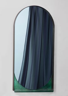 Slip Mirror in Contemporary Blackened Steel and Patinated Bronze