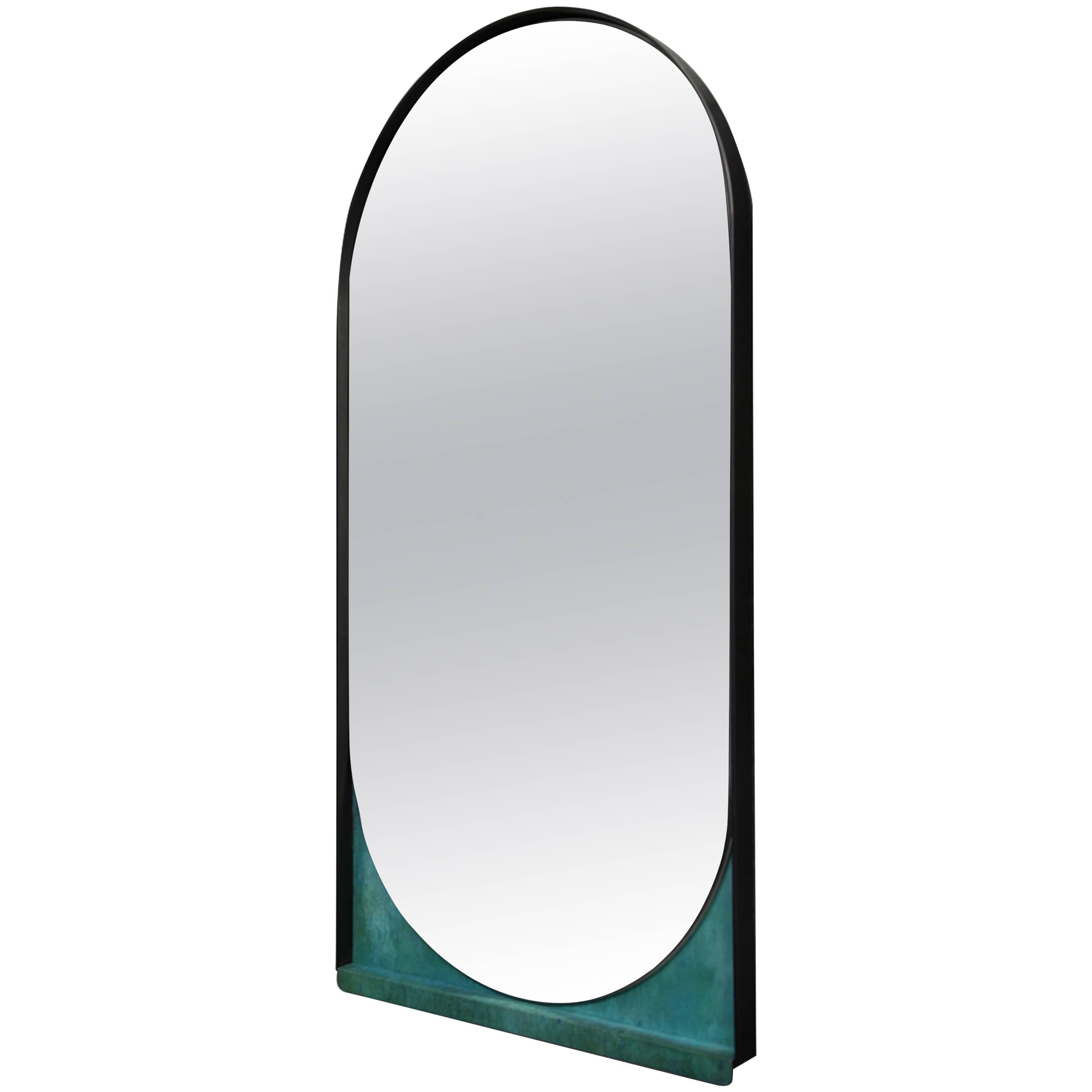 Miroir à glissière en acier noirci contemporain et bronze patiné en vente