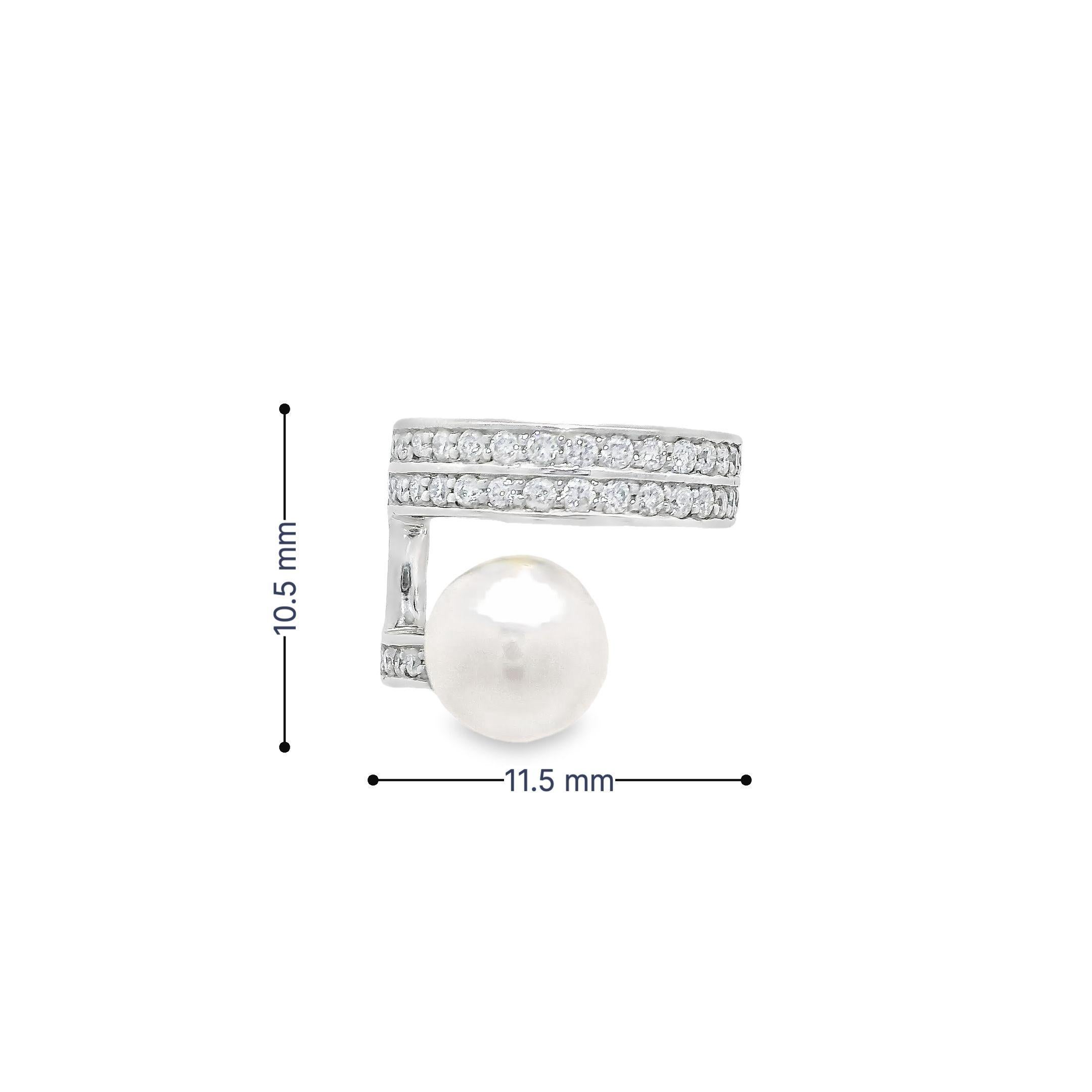 Contemporary Slip-on Diamond and Pearl Conch Ear Cuff in 18K White Gold For Sale