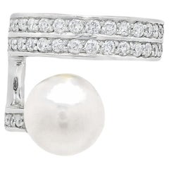 Slip-on Diamond and Pearl Conch Ear Cuff in 18K White Gold