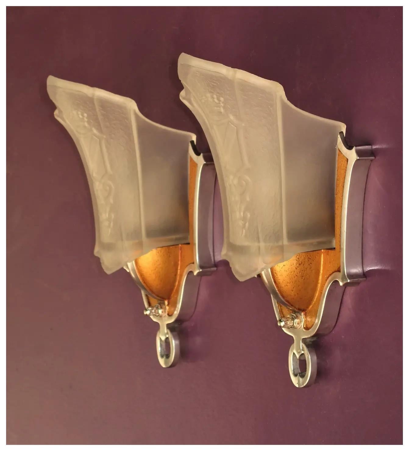 American Slip Shade Sconces w/ Crown & Shield 4 pr available priced per pr vintage lights For Sale