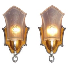 Slip Shade Sconces w/ Crown & Shield 4 pr available priced per pr vintage lights