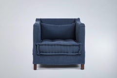 Slipcovered High Arm Lounge Chair with French Mattress Seat Cushion by M&B