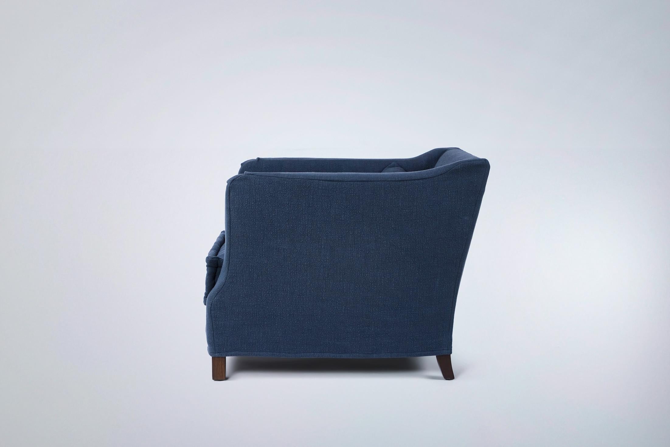 Slipcovered High Arm Lounge Chair with French Mattress Seat Cushion by M&B In New Condition For Sale In Los Angeles, CA