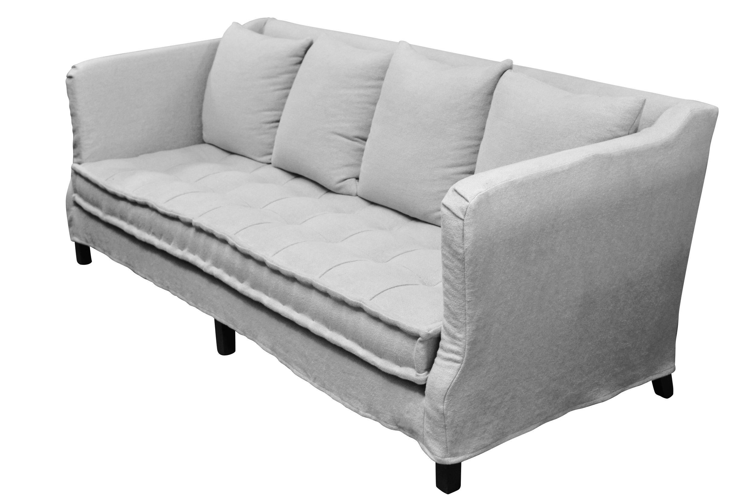 Slipcovered All Day Sofa mit getuftetem Sitzkissen im französischen Matratzenstil im Angebot 3