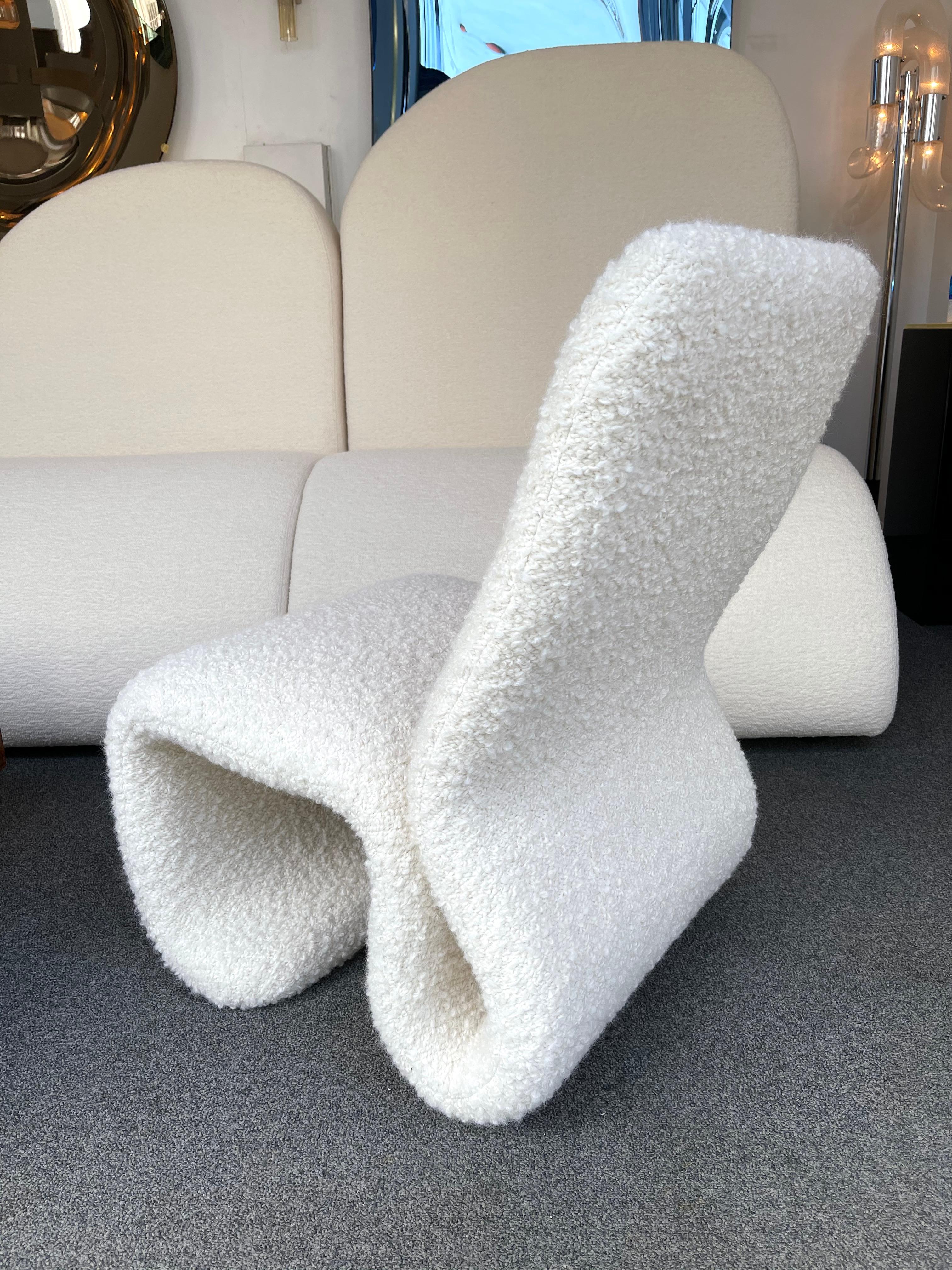 Space Age Slipper Chair S Bouclé Fabric, Italy, 1970s
