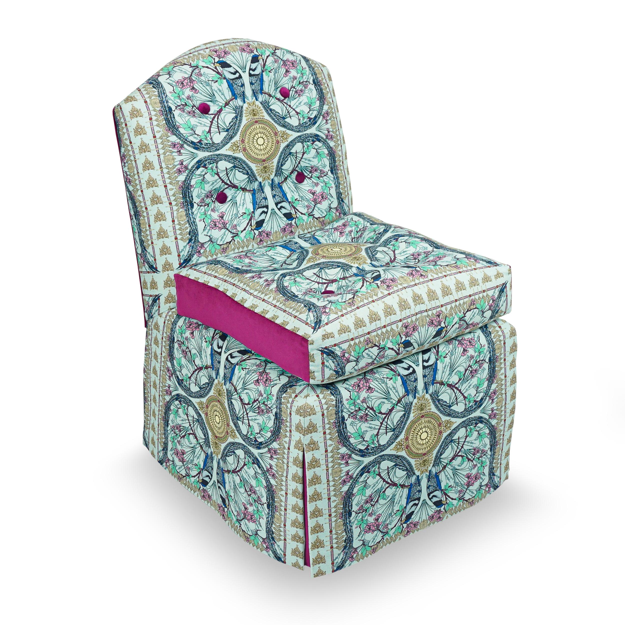 Modern Slipper Chair with Lyrebird Print For Sale