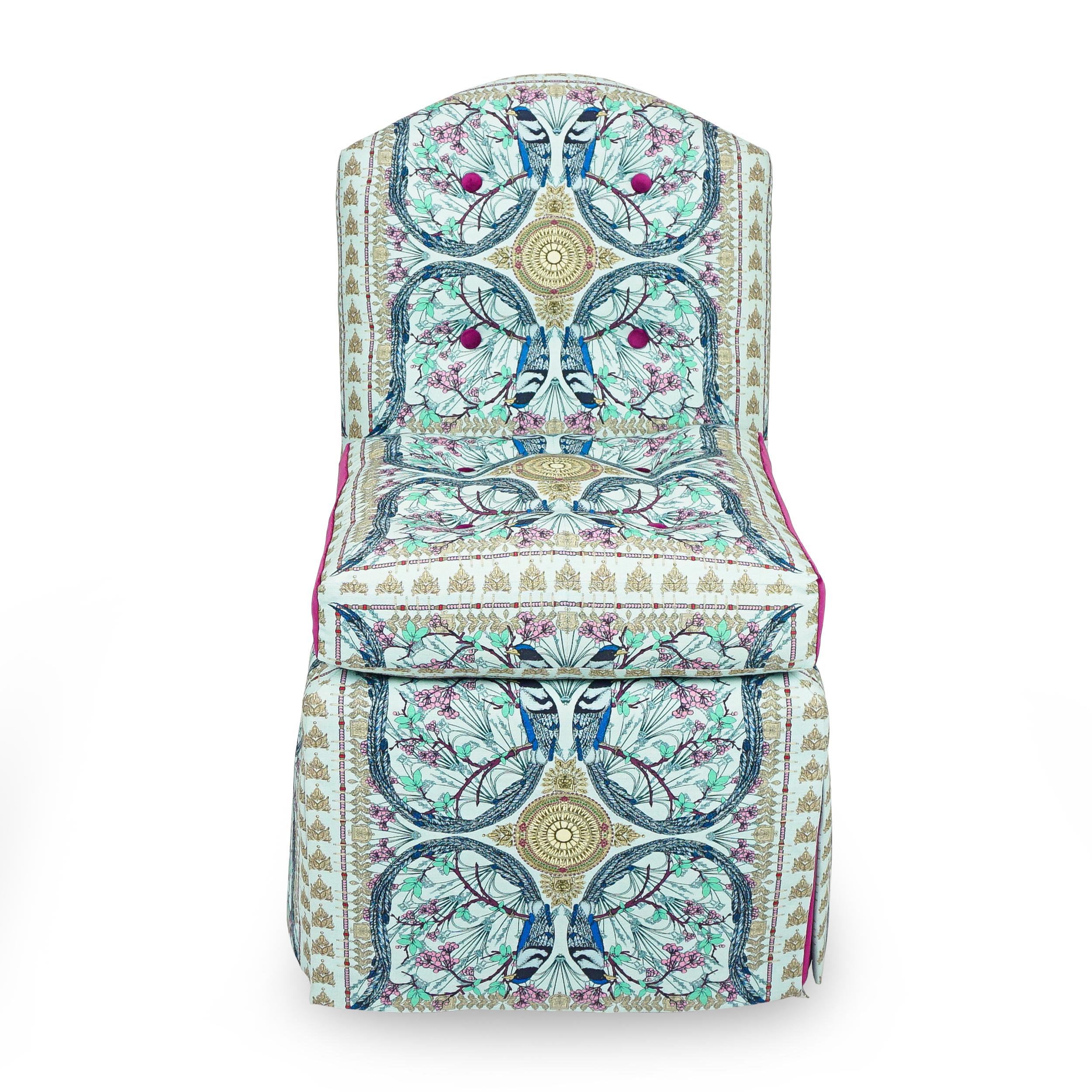 Contemporary Slipper Chair with Lyrebird Print For Sale