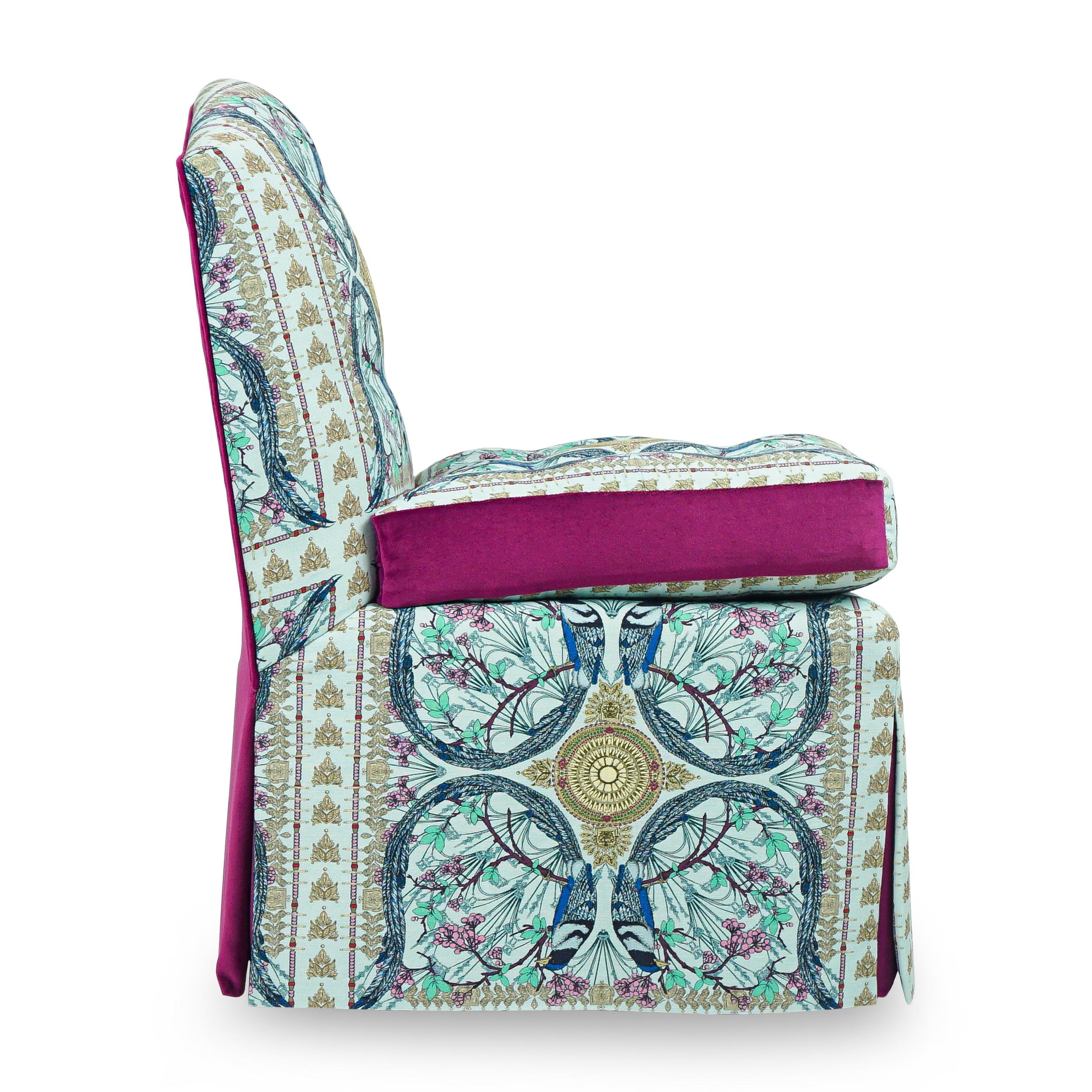 Slipper-Stuhl mit Leiervogeldruck (Samt) im Angebot
