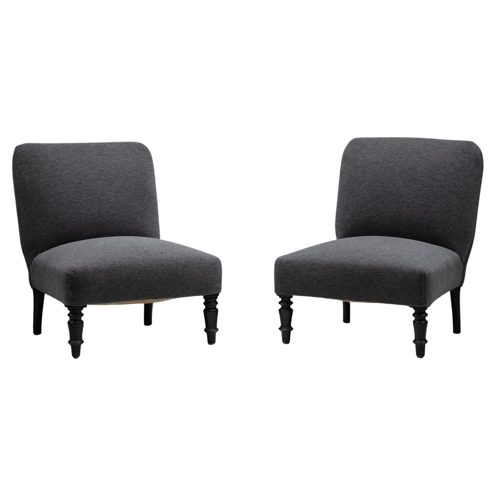 Vintage Large Slipper Chairs in Loro Piana Velvet with Zebra Hide, Pair