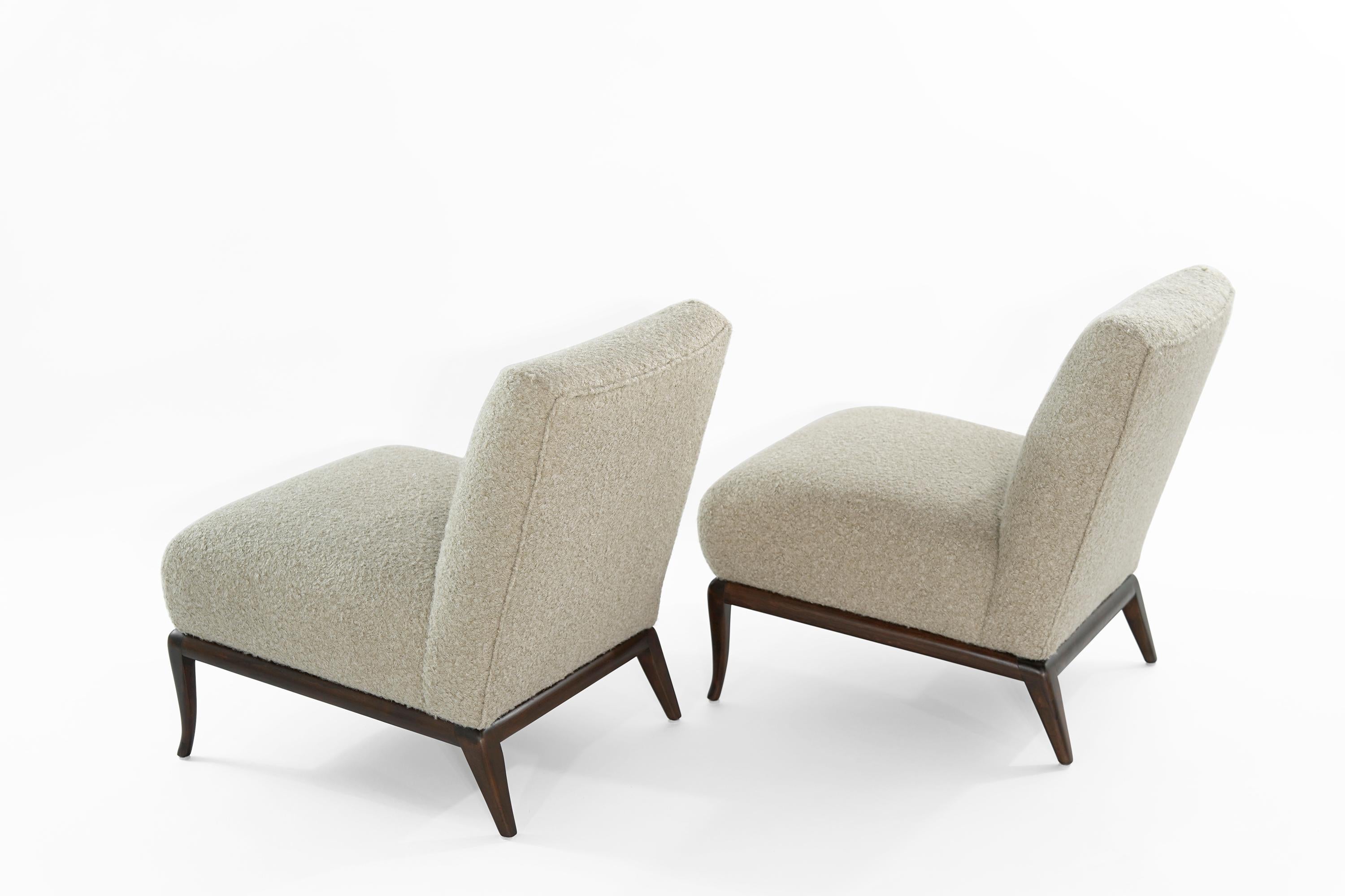 Chenille Slipper Chairs in Bouclé by T.H. Robsjohn-Gibbings, circa 1950s