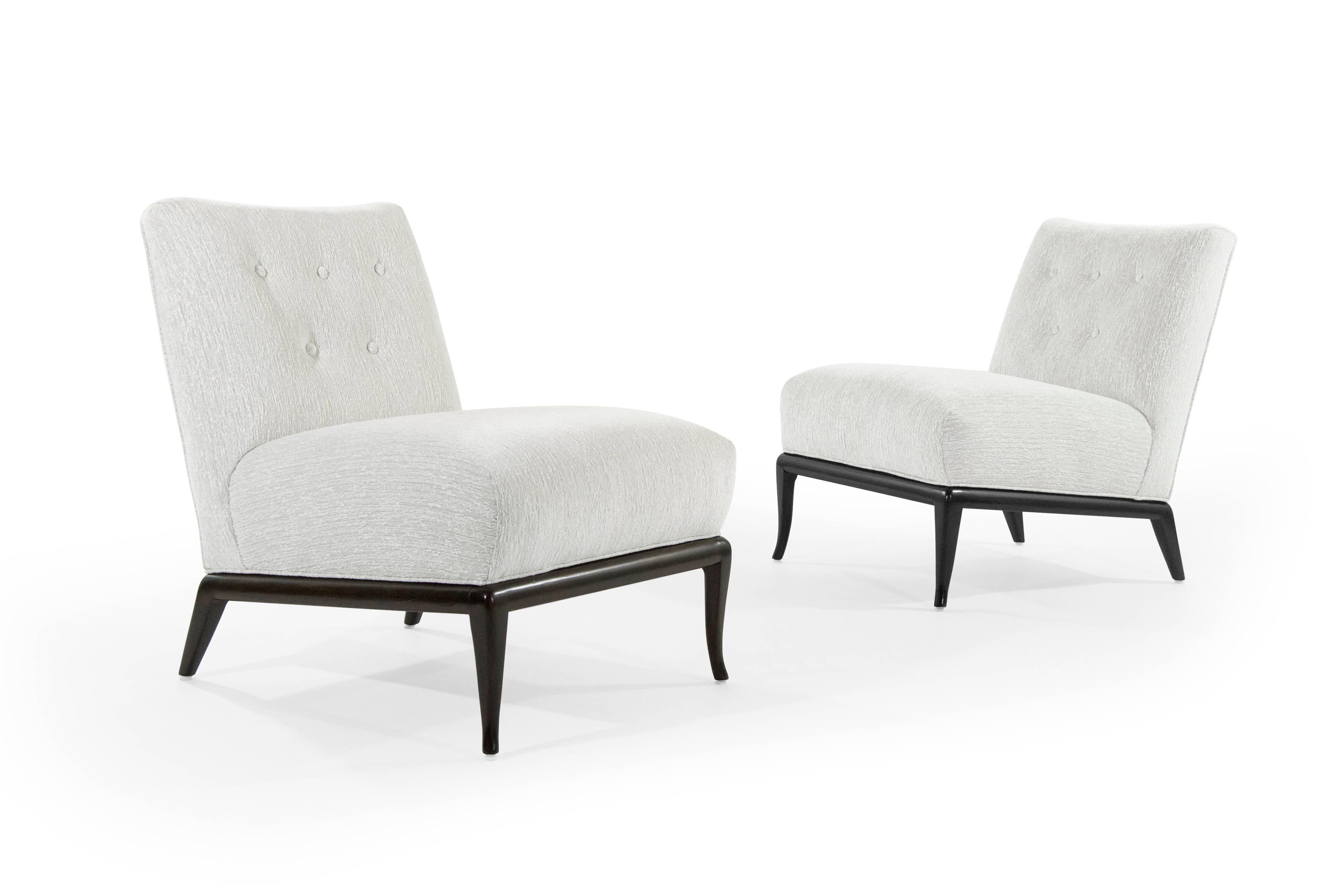 Slipper Chairs in Chenille by T.H. Robsjohn-Gibbings In Excellent Condition In Westport, CT