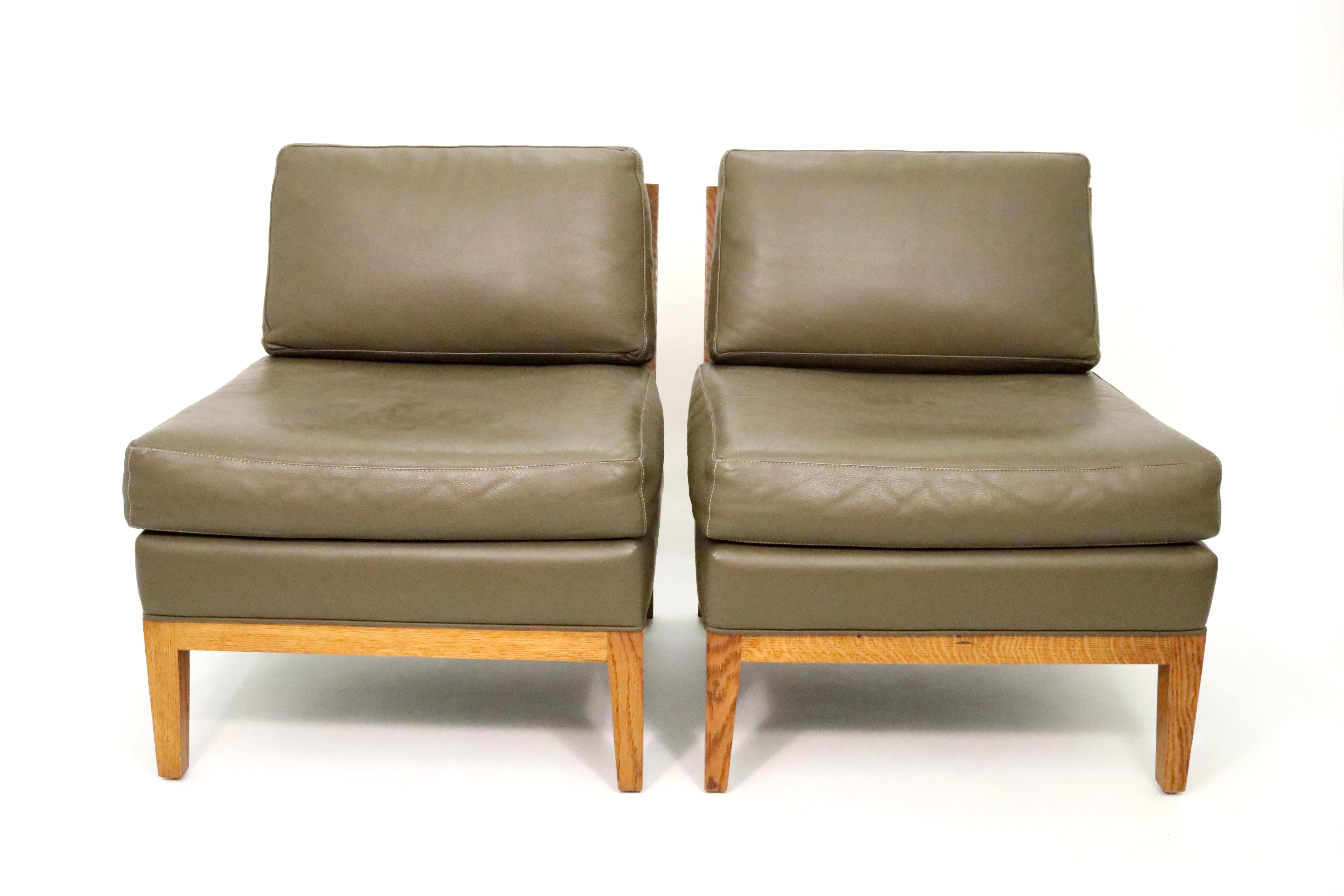 Modern Slipper Chairs in Leather and Cane by Cisco Brothers