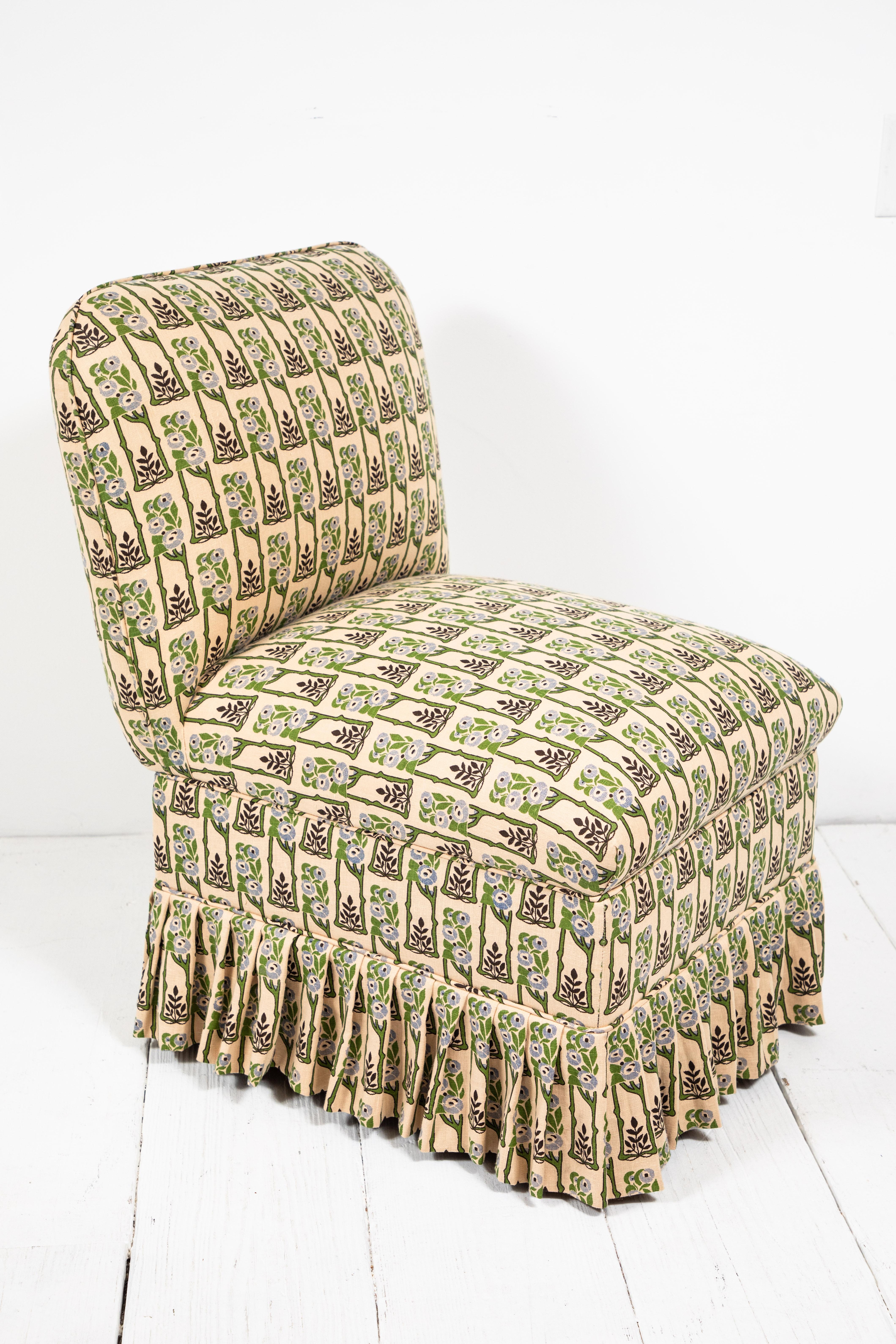 Slipper Chair with Floral Pleated Skirt In Excellent Condition In Los Angeles, CA