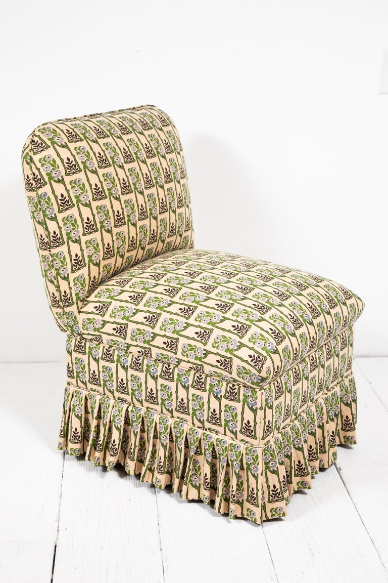 Slipper Chair with Floral Pleated Skirt at 1stDibs