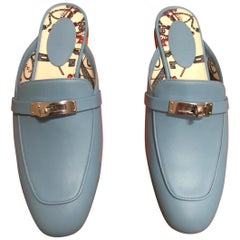 Slipper leather HERMES sky color light blue or sky, 2018 collection