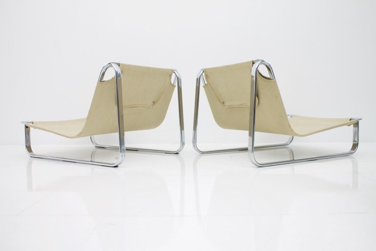 Slipper Lounge Chairs in Chrome and Suede, 1974 6