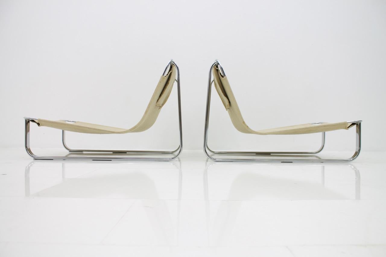 Slipper Lounge Chairs in Chrome and Suede, 1974 7
