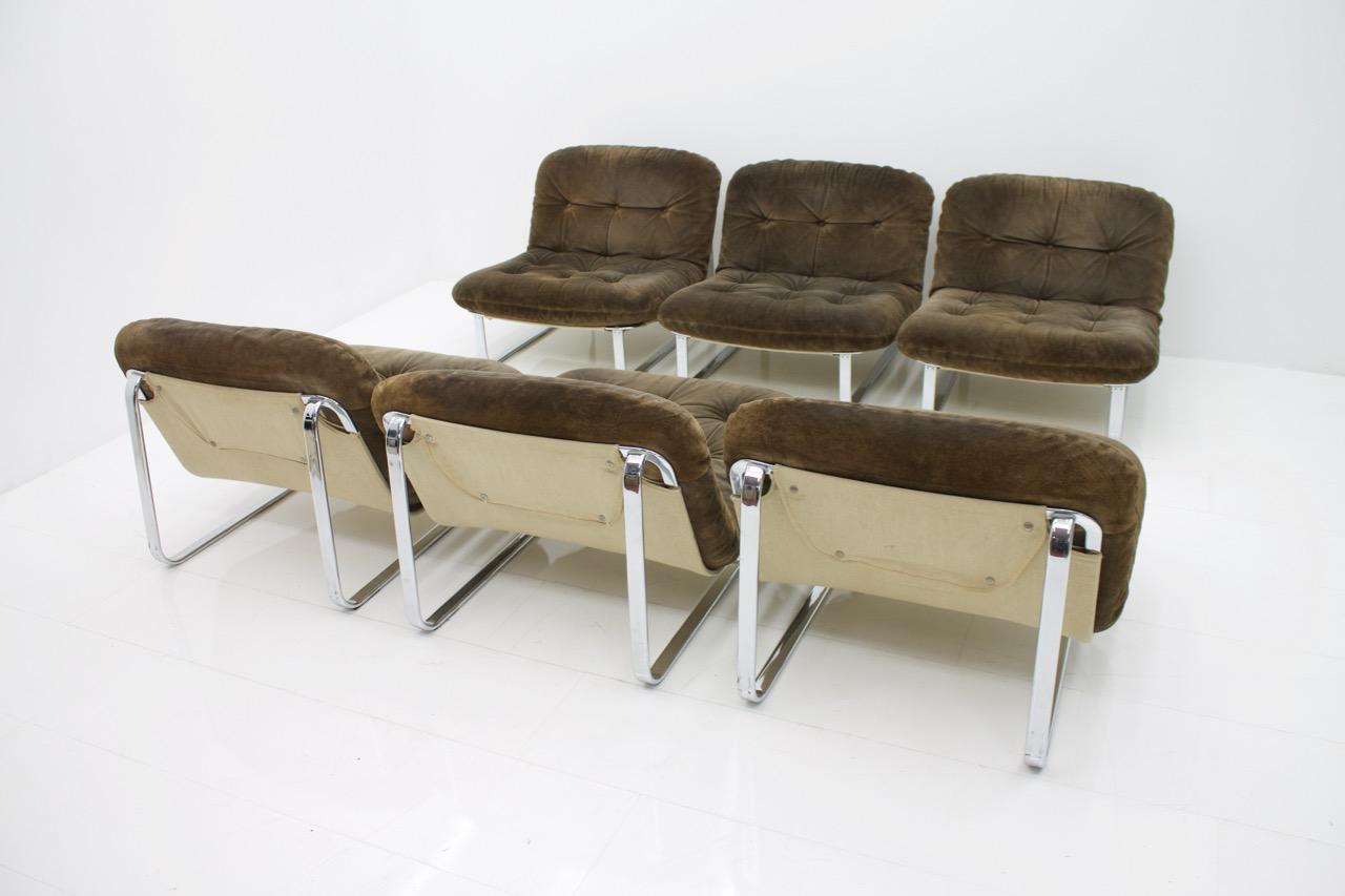 Slipper Lounge Chairs in Chrome and Suede, 1974 In Good Condition In Frankfurt / Dreieich, DE