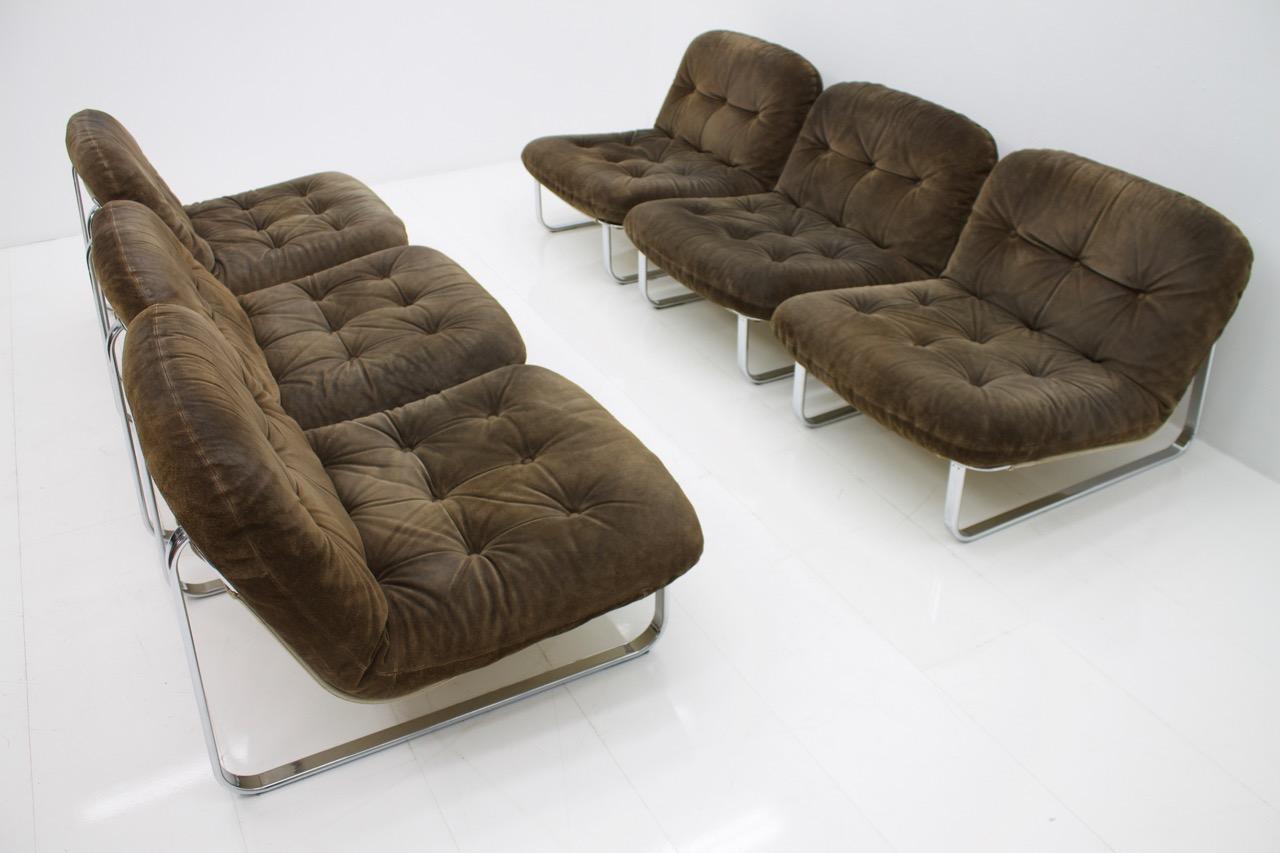 Late 20th Century Slipper Lounge Chairs in Chrome and Suede, 1974