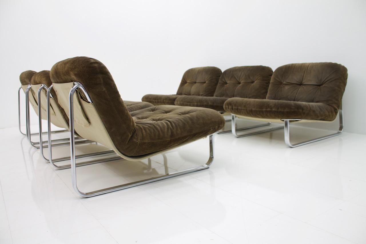 Steel Slipper Lounge Chairs in Chrome and Suede, 1974