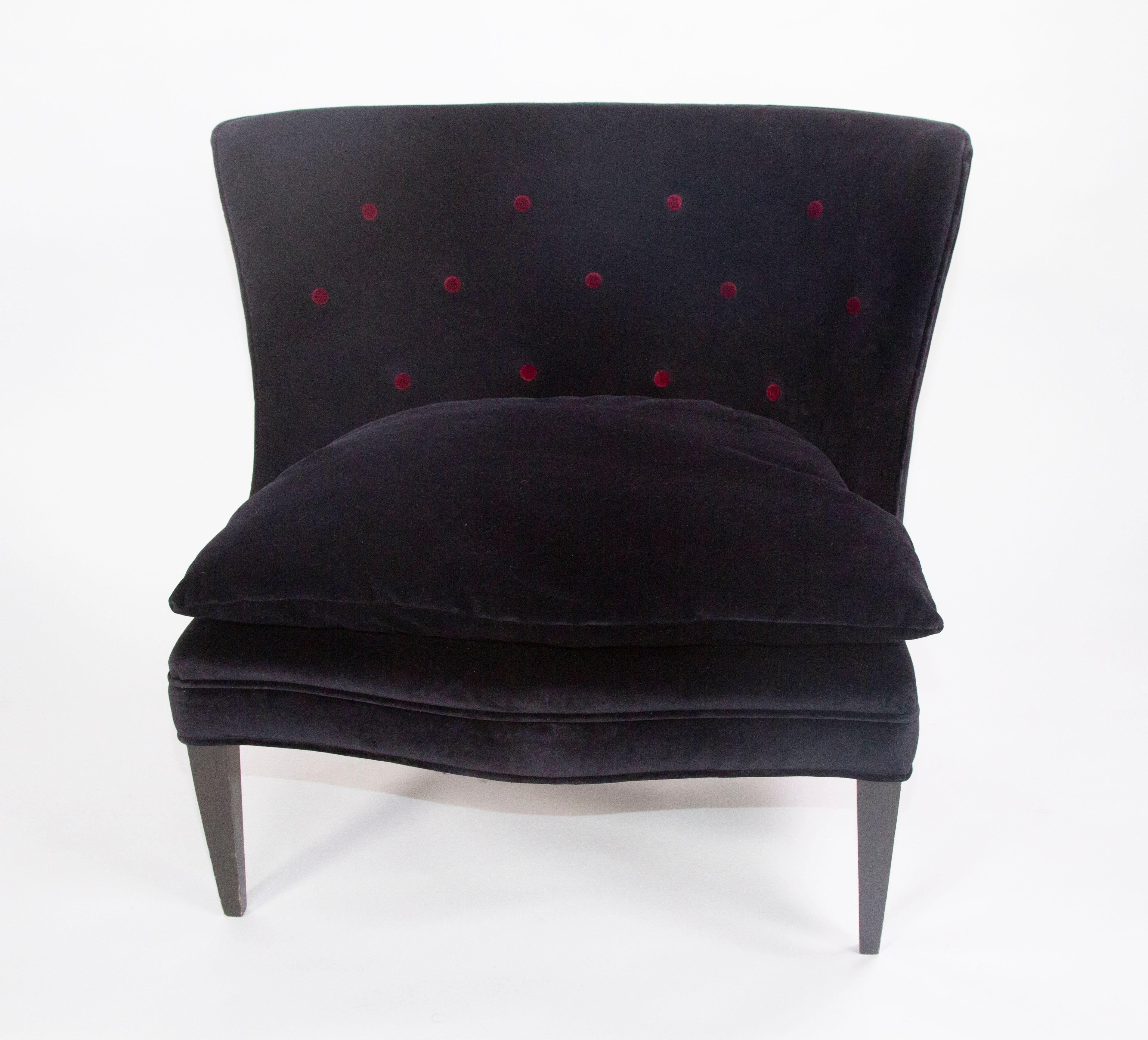 Modern Slipper Upholstered Chair with Concave Tufted Back and Tapered Legs For Sale