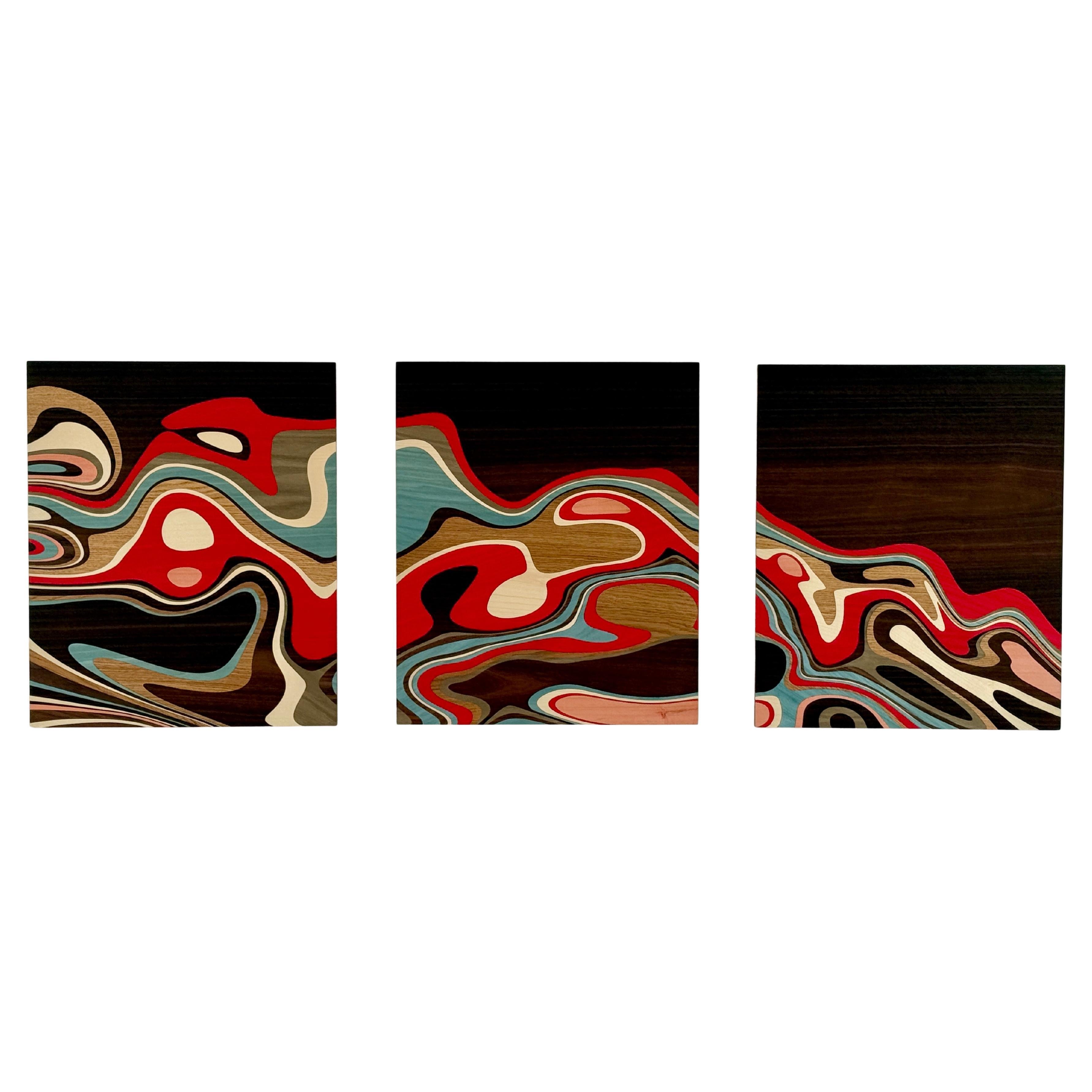 Triptychon "Rutschige Hänge" von Emma Wood aus dem  w o o d p o p  Studio im Angebot