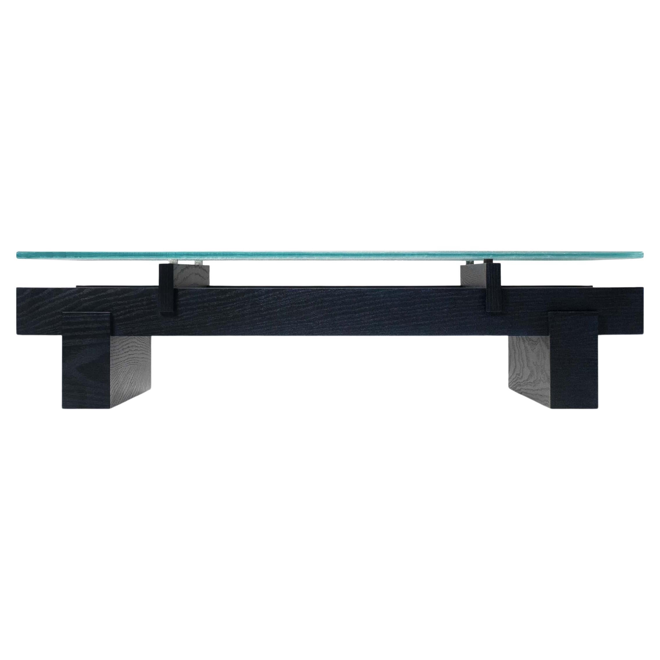 Slit Coffee Table, Cast-Glass Top with Dynamic Look, Black Oak 