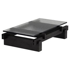 Tavolino da caffè Slit, piano in vetro fuso dall'aspetto dinamico, Oak nero
