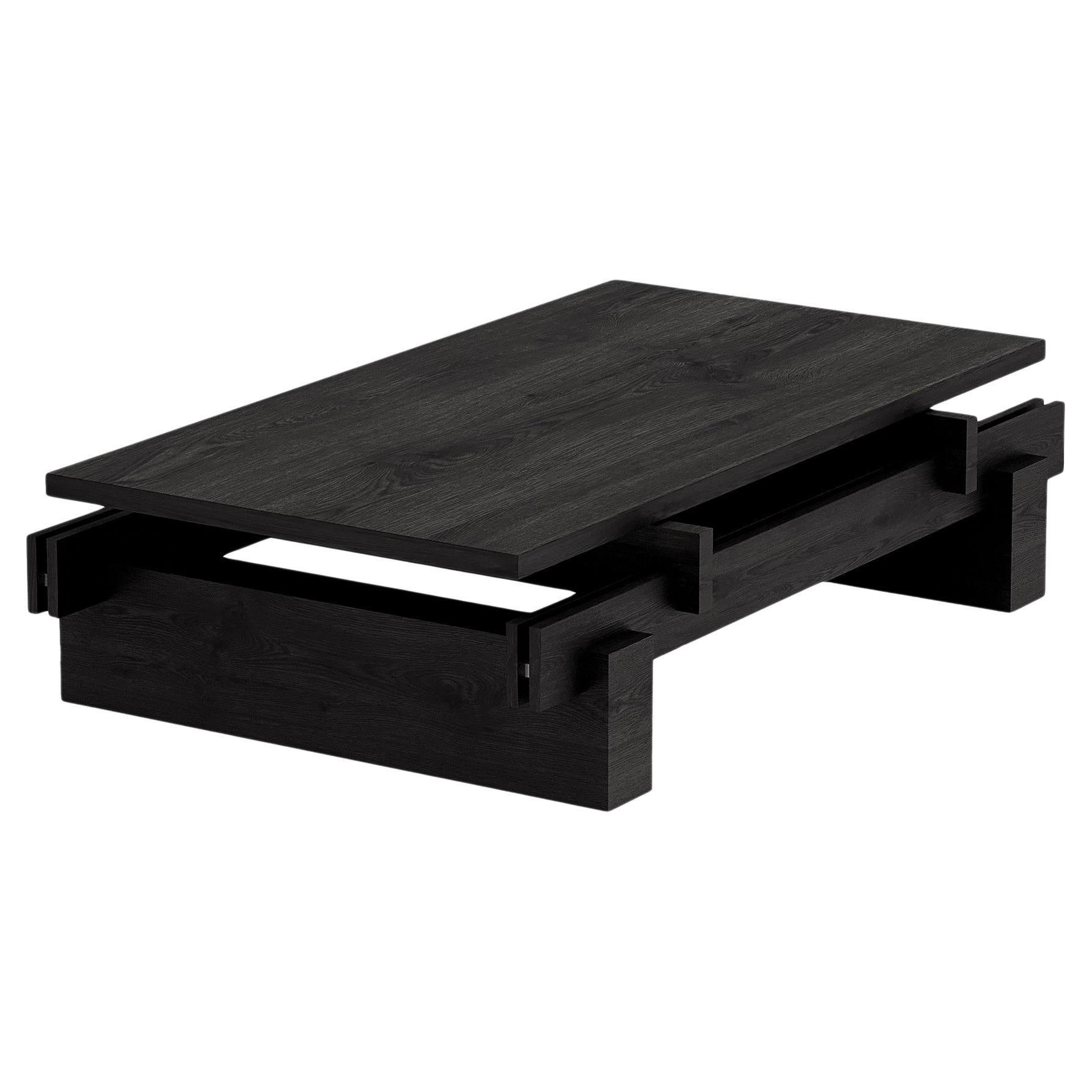 Tavolino da caffè a fessura, piano in Wood dall'aspetto dinamico, Black Oak