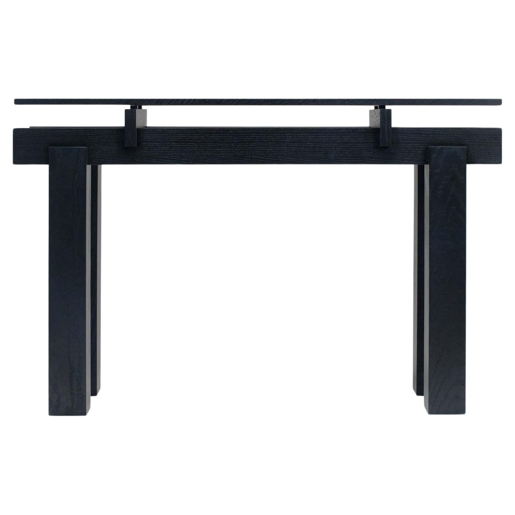 Slit Console Table, Wood Top with Dynamic Look, Black Oak For Sale