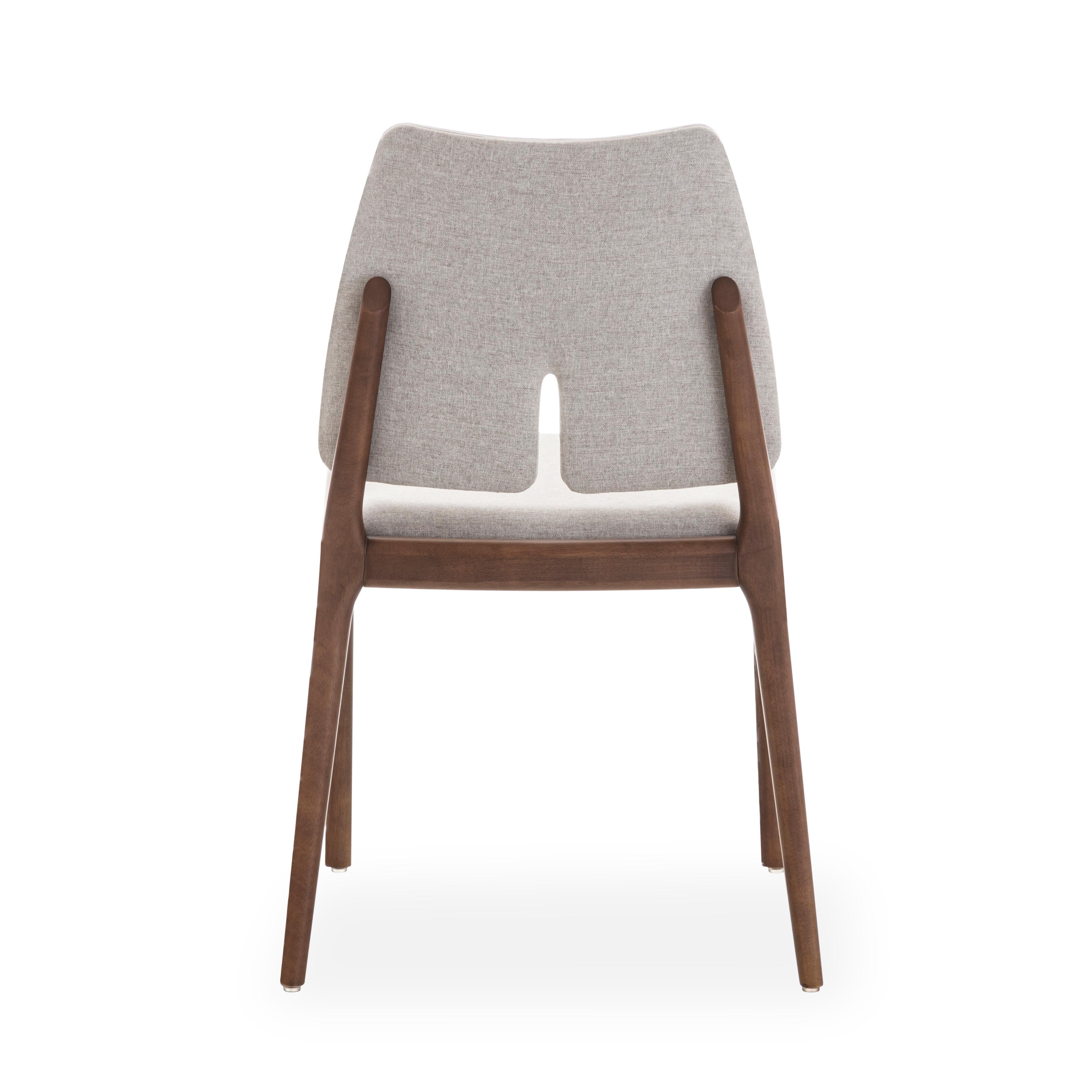 Brazilian Slit Dining Chair in Walnut Wood Finish and Light Beige Cotton Fabric, Set of 2 For Sale