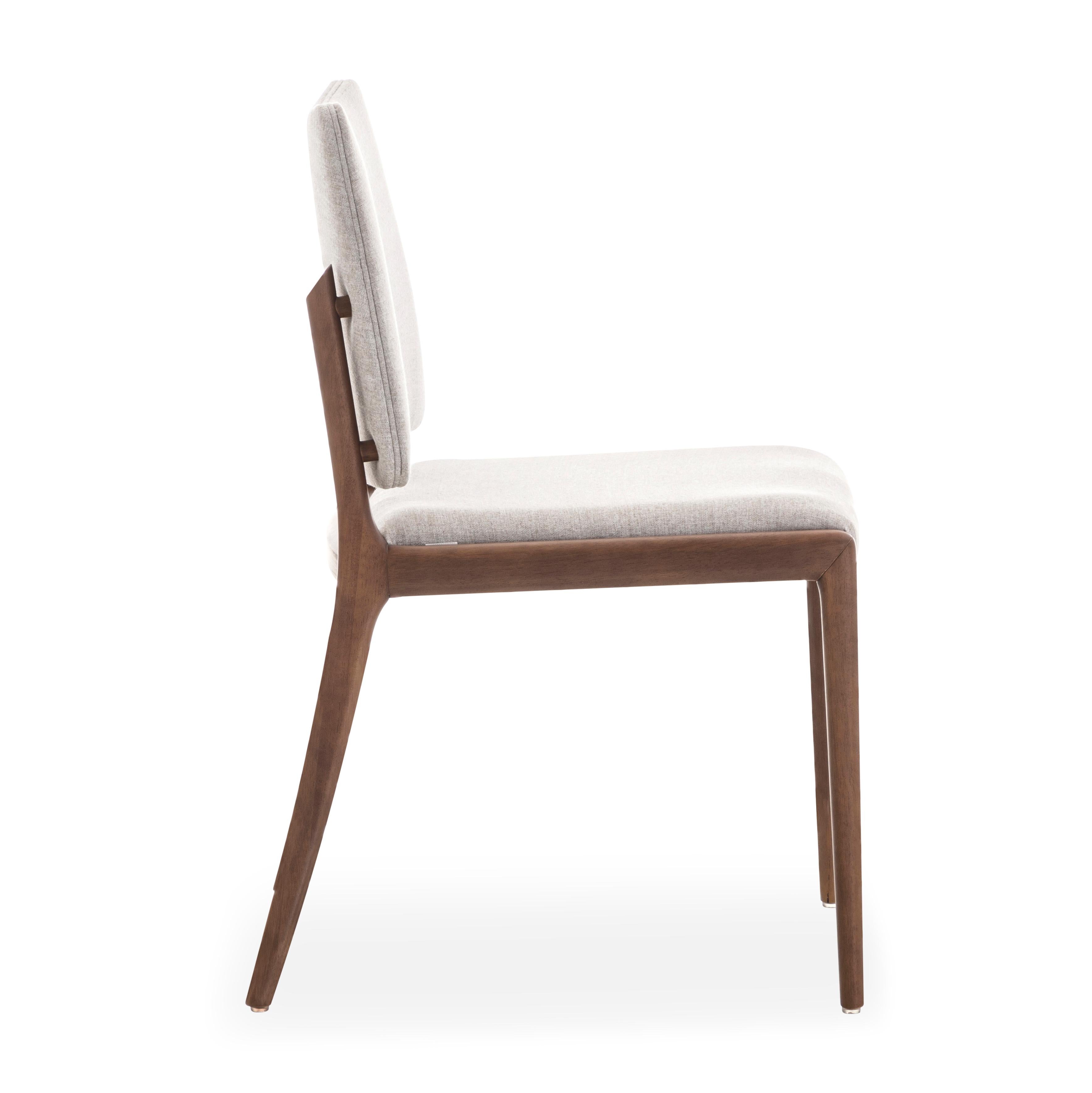 Slit Dining Chair in Walnut Wood Finish and Light Beige Cotton Fabric, Set of 2 In New Condition For Sale In Miami, FL