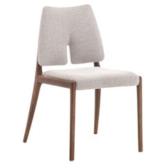 Slit Dining Chair in Walnut and Light Beige Cotton Fabric, Set of 2