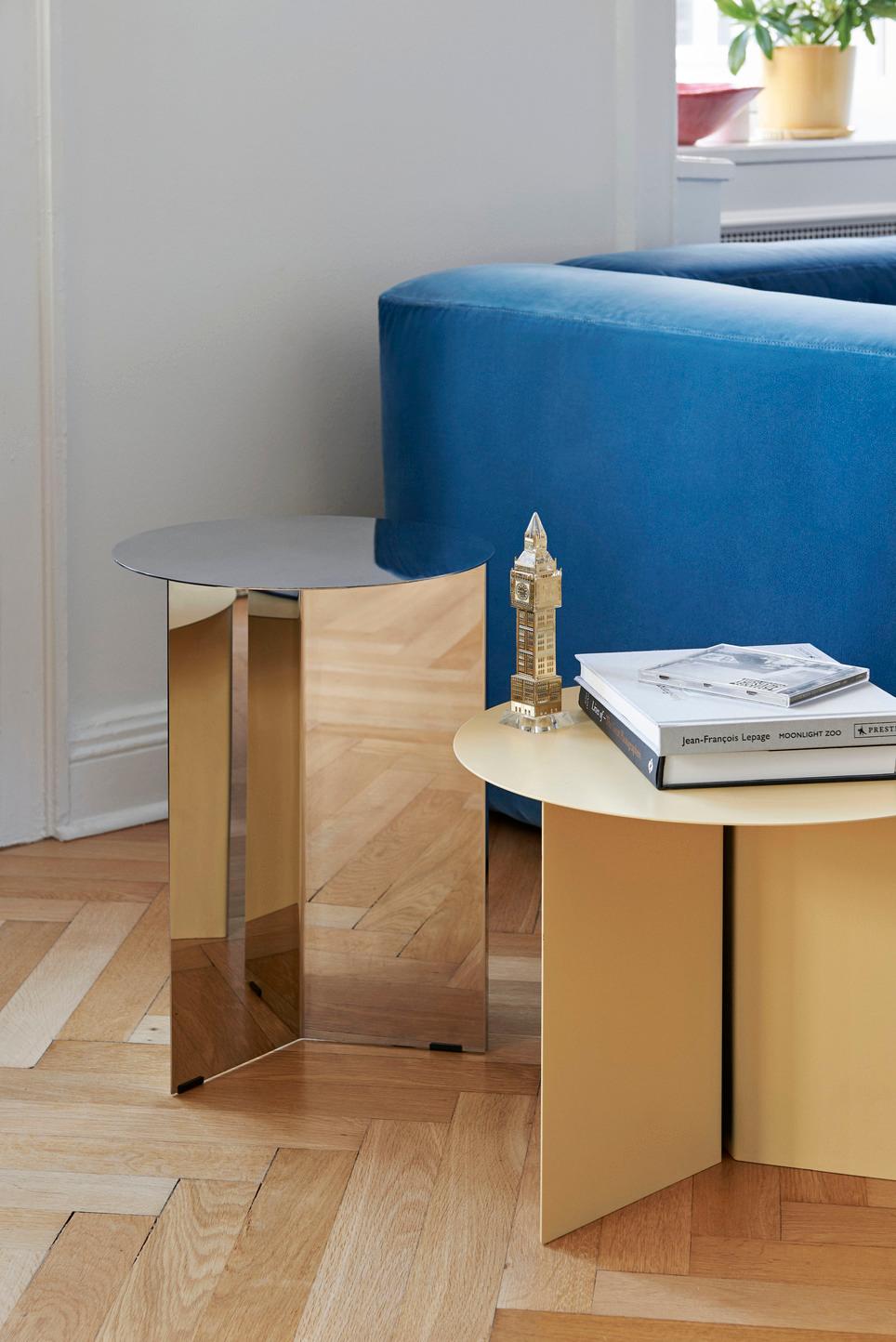 Hay’s slit table is a geometric steel side table inspired by paper origami techniques. The slim frame appears folded beneath the tabletop, creating a simple yet sculptural form that is reminiscent of traditional Japanese paper art.
Compact and