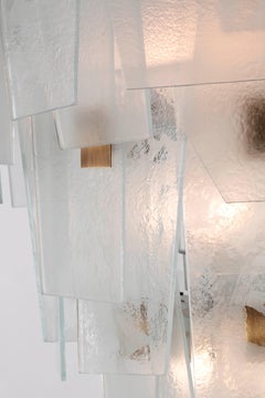 Sliver medium size Chandelier in Satin White glass and burnished brass