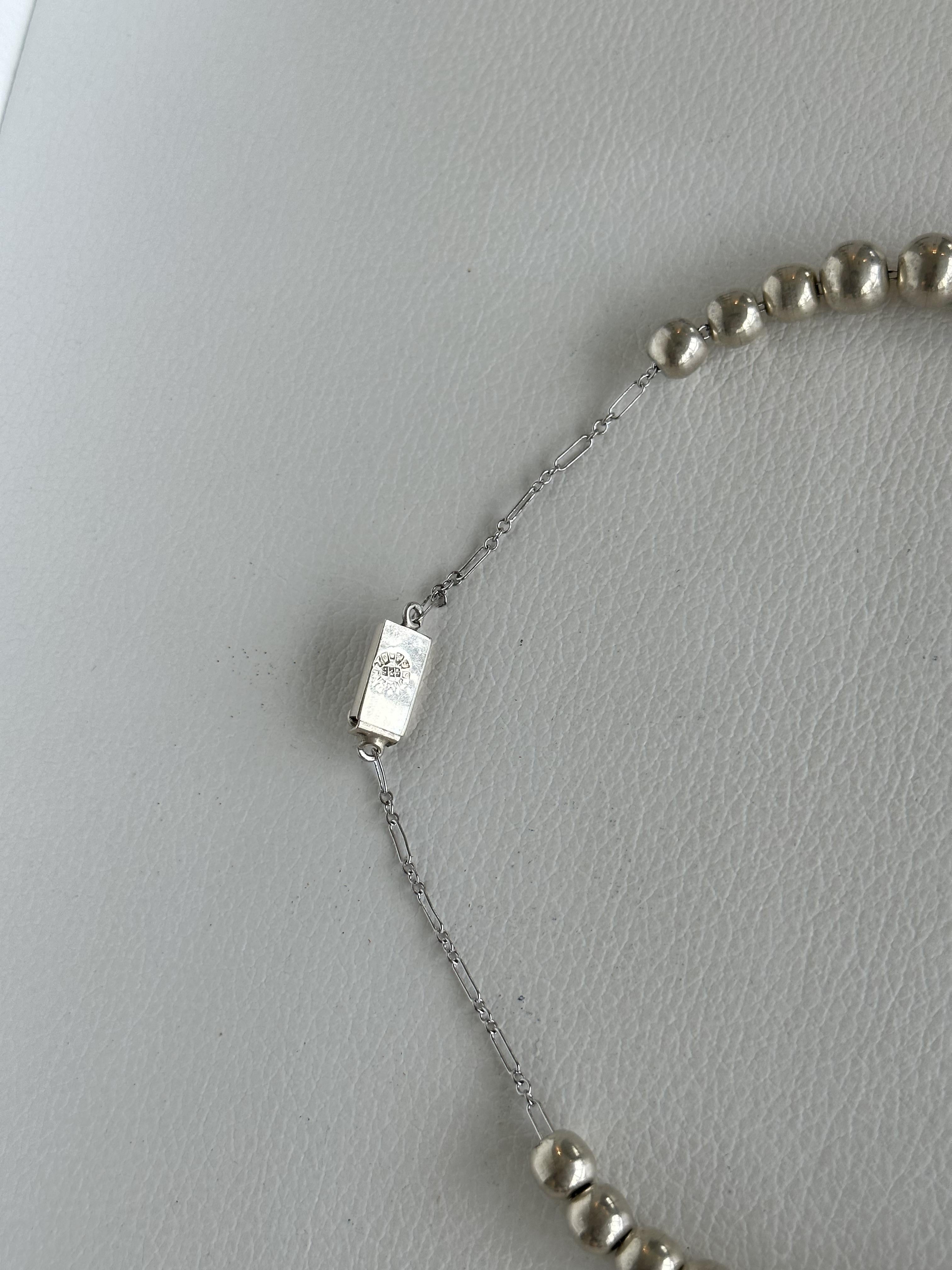 925 Sterling Silver Round Ball Bead Necklace In Fair Condition For Sale In West Palm Beach, FL