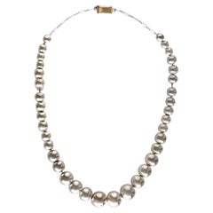 Retro 925 Sterling Silver Round Ball Bead Necklace
