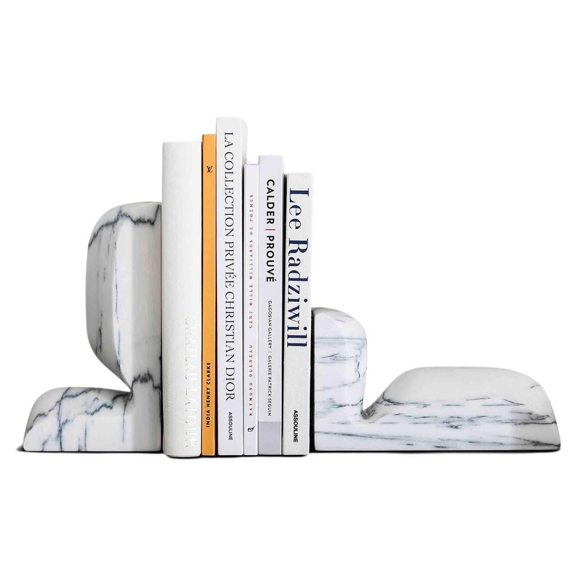 SLO Bookends in White Acquatico Marble by Christophe Delcourt For Sale