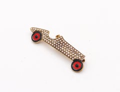SLOAN & Co. 1920 Art Deco Enameled Racing Car Brooch In 14Kt Gold With Pearls
